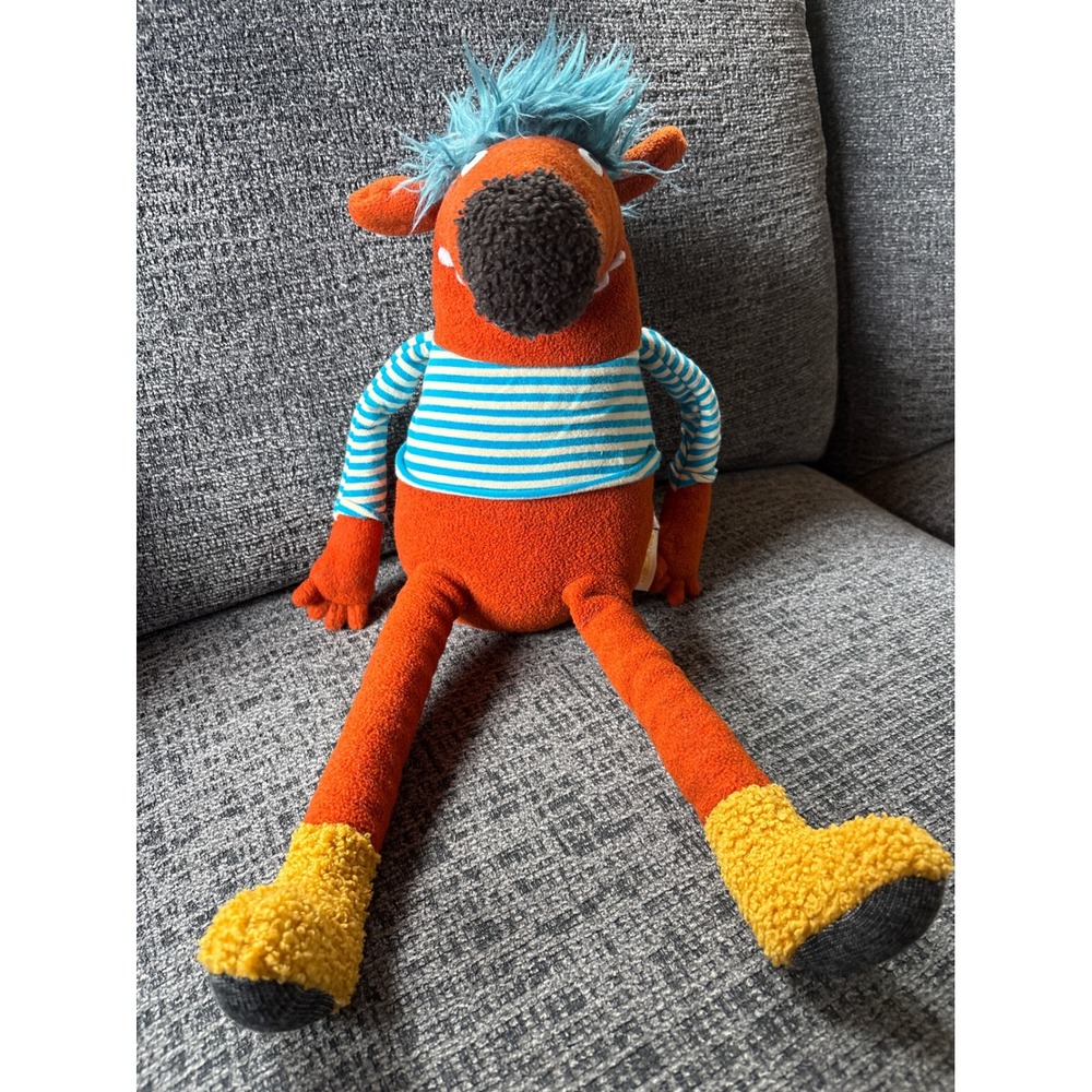Moulin Roty Les Schmouks Chacha the Dog‎ Plush Orange Blue Striped Shirt 16 Inch